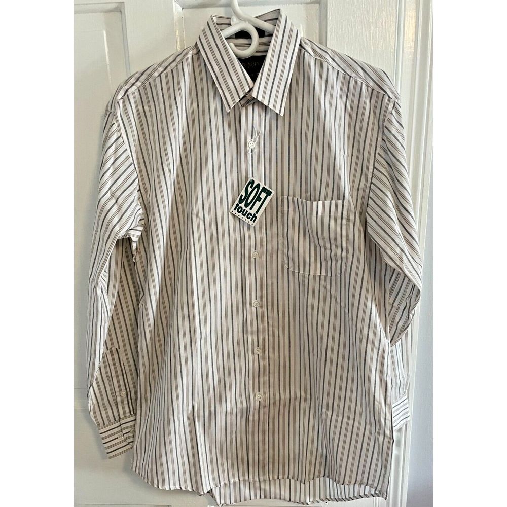 Hunting Horn Mens 14.5 Button Down Shirt White Striped Long Sleeve Cotton Blend